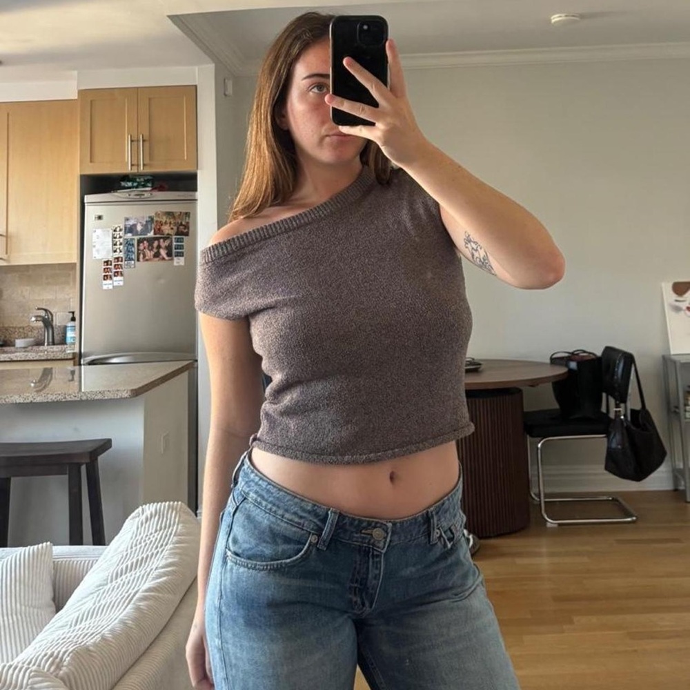 Princess Polly Taupe Off-the-Shoulder Cropped Sweater